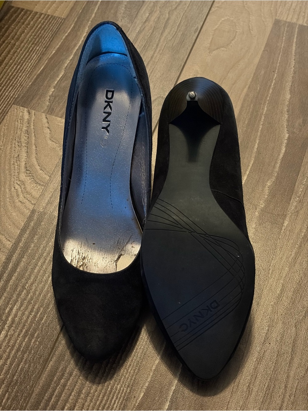 DKNY Black Suede Pointed Toe Pumps